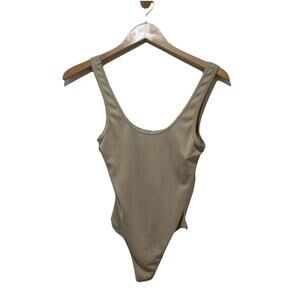 Dress Forum Bodysuit - S Tan Ribbed Stretch Neutral One Piece Minimalist Core